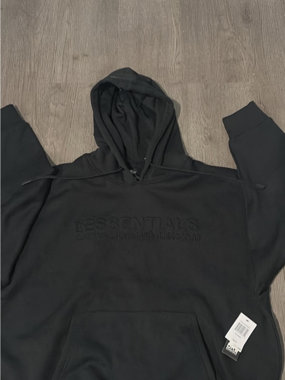Essentials Black Embossed Logo Pullover Hoodie